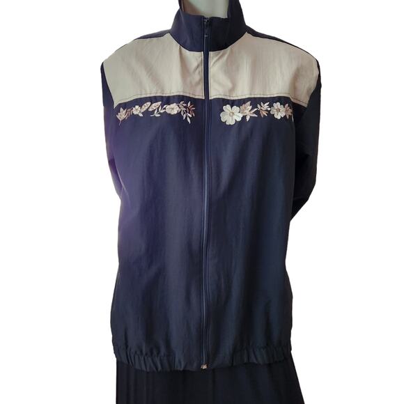 Blair Windbreaker Jacket Black/Tan Embroidered Flowers - Picture 1 of 11
